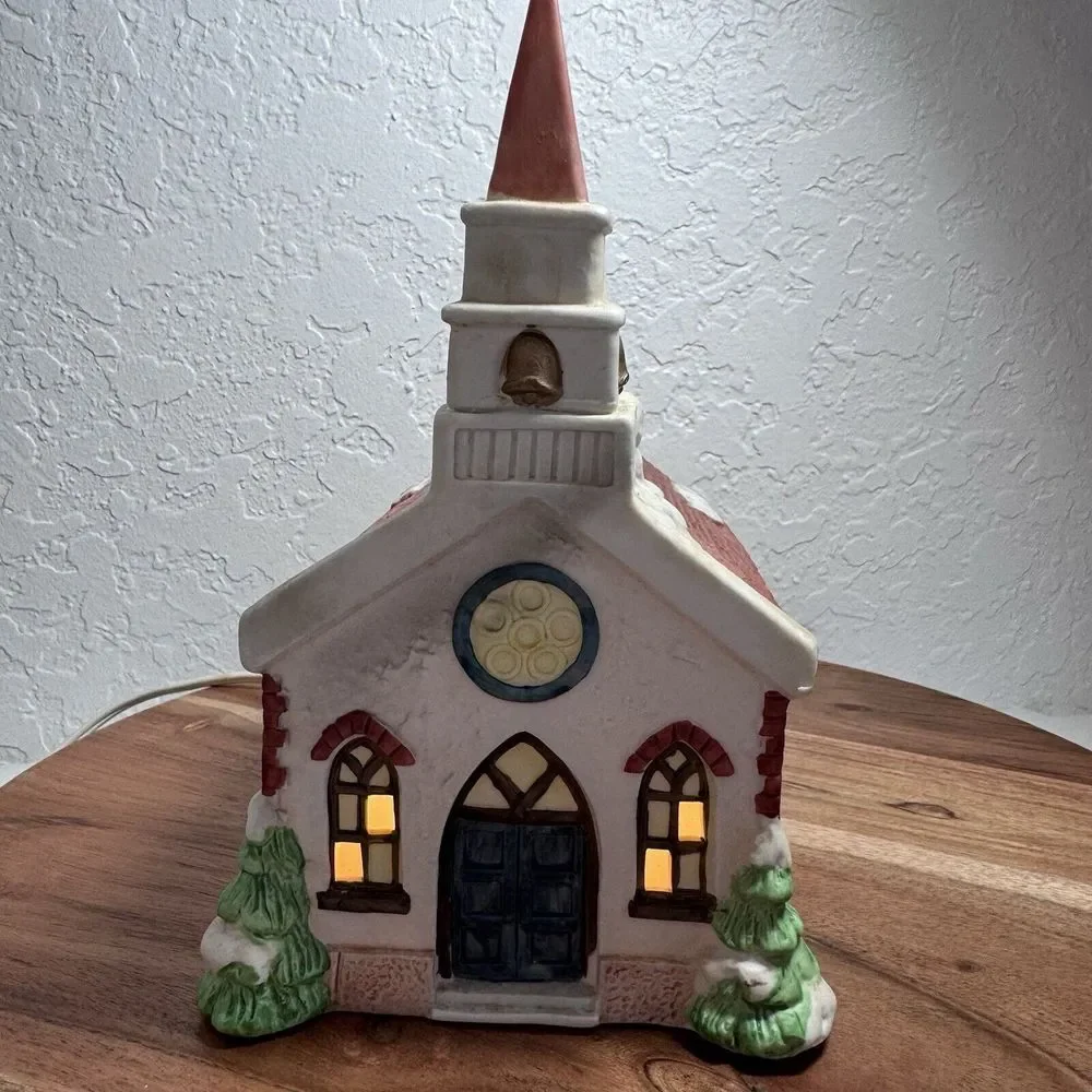 Vtg Americana Porcelain St. Mary's Church Christmas Village‎ Building Light Cord